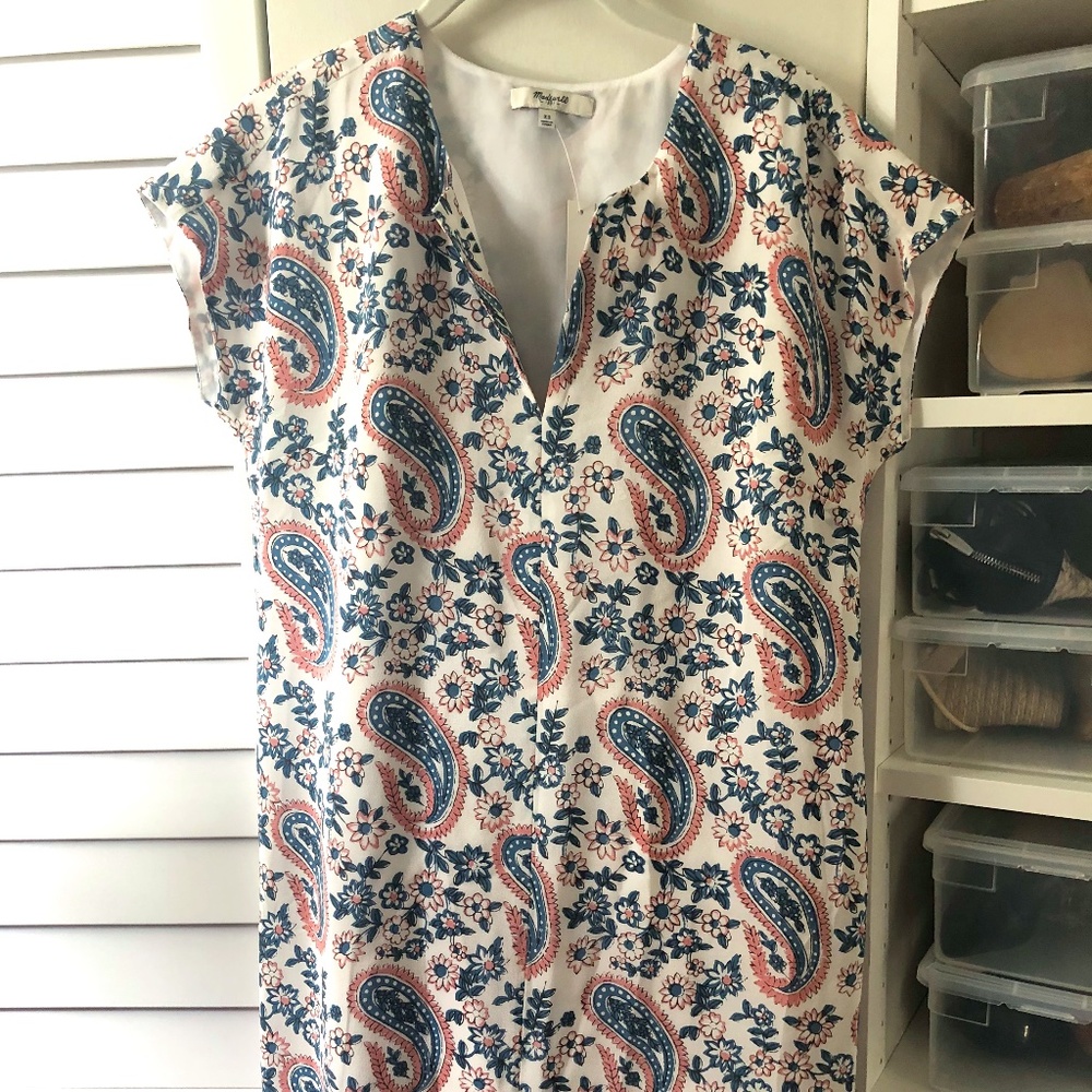 Madewell Blue and Pink Paisley Silk Tunic Dress